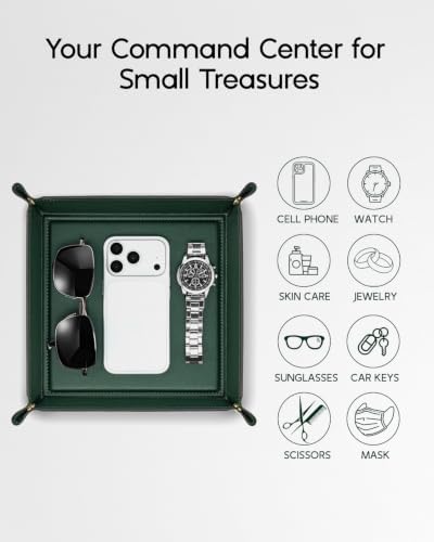VLANDO Valet Tray, Foldable PU Leather Catchall Tray for Men, Dark Green - Image 2