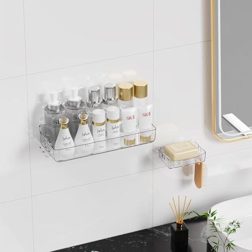 Sotfamily Crystal-Clear Shower Caddy with Soap Dish & Adhesive Pads, 2 Pack - Image 6