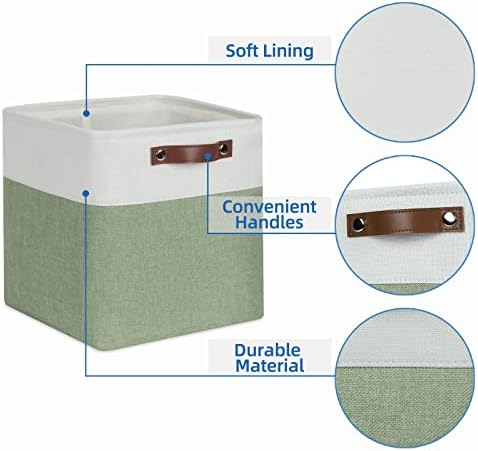 Temary Fabric Storage Bins for Organizing Clothes, Closet Baskets with Handles - Decorative Storage Boxes for Home (White & Green, 12 Inch, 4 Pack) - Image 3