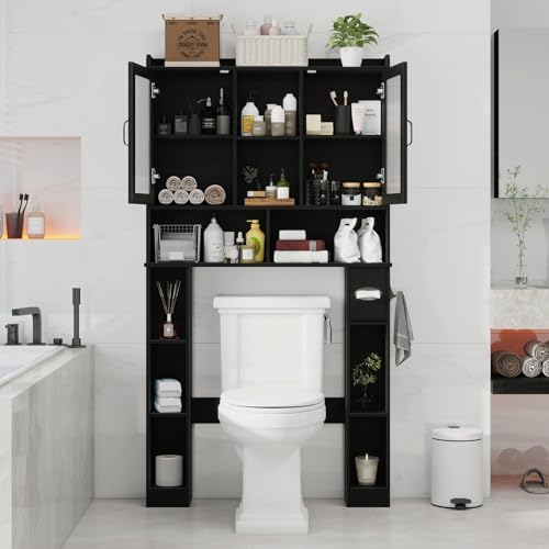 Vabches Over The Toilet Storage Cabinet with Adjustable Shelf, Black - Image 4