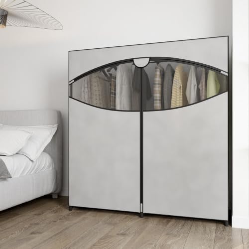 Whitmor Extra-Wide Portable Clothes Closet, 60" Wide Closet Organizers and Storage with Cover, Heavy Duty Metal Clothes Rack, Stable and Easy Assembly Clothes Storage, Light Grey - Image 3