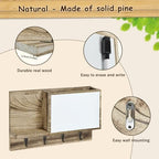 Rustic Mail and Key Holder wall Mount, Brown Solid Wood with Magnetic Whiteboard, 4 Hooks, Entryway Organizer - Image 3