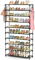 LANTEFUL 10 Tiers Shoe Rack Large Capacity Tall Shoe Organizer Sturdy Shoe Storage with Two Hooks Space Saving Metal Wide Shoe Rack for Closet, Entryway, Bedroom, Black by LANTEFULforTidyingHouse