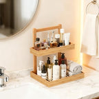 Bamboo Undersink Organizer Storage - 2-Tier Cabinet Shelf with Adjustable Levels, Under Sink Storage Slide Out for Cabinet Pantry Kitchen Bathroom (Natural, 2 Packs) - Image 6