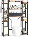 Besiost Over The Toilet Storage, 11 Tier Bathroom Organizer with Dual Side Racks and 2 Fabric Drawers, Adjustable Freestanding Rack Space Saver for Small Spaces, Rustic Brown by Besiost