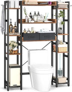Besiost Over The Toilet Storage, 11 Tier Bathroom Organizer with Dual Side Racks and 2 Fabric Drawers, Adjustable Freestanding Rack Space Saver for Small Spaces, Rustic Brown by Besiost