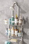 Shower Caddy Hanging, Never Rust Aluminum Shower Organizer, Over Showerhead No Drilling Shower Racks, with Soap Holder Multi Hooks Bathroom Storage for Shampoo Sponge,Silvery by BXINREDA
