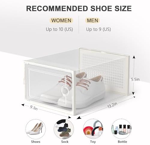 Kuject 12 Pack Large Shoe Boxes, Clear Stackable Containers with Lids,White - Image 2