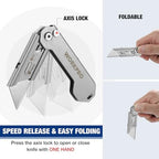 WORKPRO 2PCS EDC Folding Utility Knife, Mini Box Cutter with Quick Open Axis Lock, Quick Change Blade Razor Knife, Foldable Small Pocket Knife with Belt Clip, 2 Packs with 10 Extra Blades - Image 5
