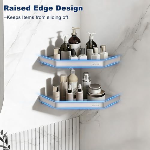 NearMoon Bathroom Shower Caddy 2 Pack, 304 Stainless Steel Shower Organizer, Screw Mounted (Diamond Corner Shelf, Brushed Nickel) - Image 3