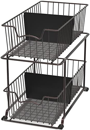 SimpleHouseware 2 Tier Cabinet Wire Basket Drawer Organizer, Brown by SimpleHouseware