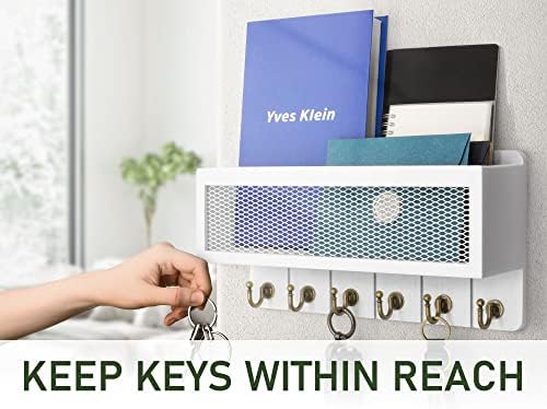 Rebee Vision Key Holder Wall Mount with 6 Hooks for Entryway, Rustic White - Image 4