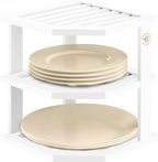White Plate Organizer for Cabinet - 3 Tier Bamboo Corner Cabinet Organizer Shelf for Plates Bowls Mugs Cups, Kitchen Cabinet Organizer, Cabinet Shelf Organizer, Countertop Rack, 10 x 10 x 9.5 Inch by Bamb%C3%BCsi