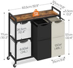 HOOBRO Laundry Sorter with 4 Section, 39 Gal. (147 L) Laundry Hamper with Wheels, Rolling Laundry Basket with Shelf, Pull-Out Detachable Bags, Side Pockets, Rustic Brown, Black and Beige BFE14XY01N1 - Image 3