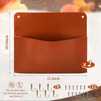 Marspark 2 Set PU Leather Mail Holder Wall Mount 12.2x10.24 Inch Leather Letter Holder 2 Ring Binder Hanging Wall File Organizer Mail Sorter for Decor Storage Letter Postcard Flower Home Office(Brown) - Image 2
