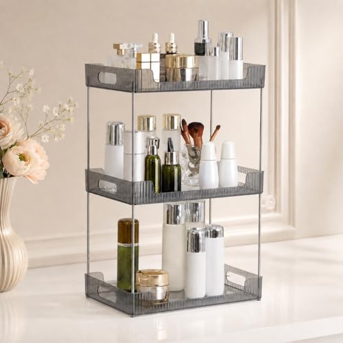 Goderewild 3-Tier Bathroom Counter Organizer, Multi-Purpose Cosmetics Skincare Shelf, Makeup Organizer for Vanity Tray, Countertop Storage Solution for Kitchen and Bath. (Smoky Gray) by Goderewild