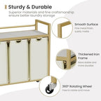 SwaaVee Laundry Sorter, Laundry Hamper 3 Section, 3×11.4Gal, Metal Frame Rolling Laundry Basket with Wooden Top Shelf, Pull out and Removable Laundry Bags, 3 Bags-Golden - Image 4