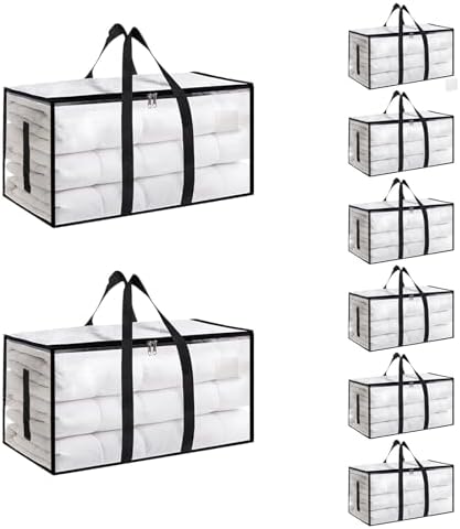 8 Pack-Extra Large Heavy Duty Moving Bags - Waterproof Storage Totes with Handles & Zippers, Foldable for College Dorm, Storage (Clear) by Unknown