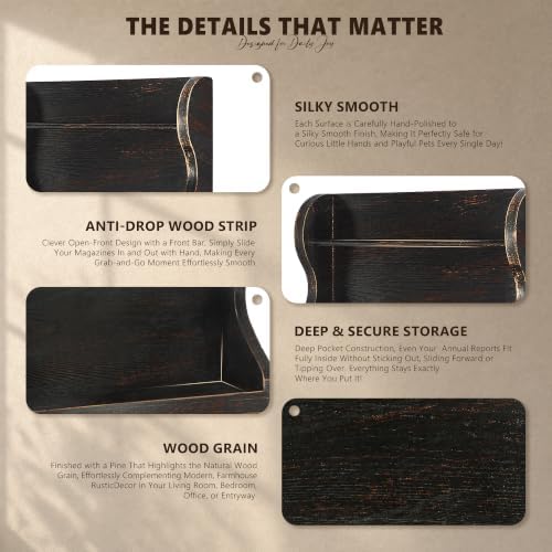 Mail Organizer Wall Mount: Magazine Holder for Room Decor, Distressed Black - Image 5