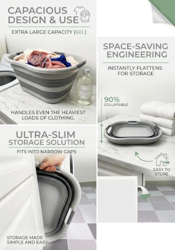 SAMMART Pack of 2 Collapsible Plastic Laundry Basket & Clothes Hamper, Comfort Non-Slip Handle, Foldable Storage Organizer with Space Saving Design, Portable Pop Up Container for Indoor and Outdoor - Image 4