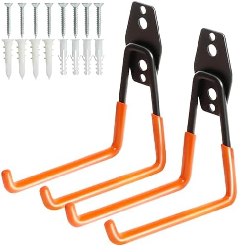 KURUI Heavy Duty Wall Hook for Tool/Water Hose, Garden Hose Holder Wall Mount for Indoors Outside, 2 Pack Garage Storage Hanger for Hanging Shovel/Ladder/Extension Cord, Metal Utility Hook Organizer by KURUI