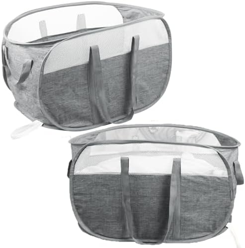 2 Pcs Collapsible Laundry Baskets, Tear Proof Pop Up Hamper With Dual Handles, Durable Foldable Basket, Easy to Carry for Home, Room, Bedroom, Dorm, Travel - Gray by BATTOO