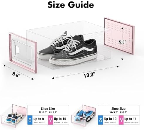 Foluck Shoe Storage Box, 15 Pack Clear Plastic Stackable Organizer for Closet, Interlocking Design Shoes Container Bins for Sneakers, Foldable Shoe Rack with Lids, Pink - Image 2
