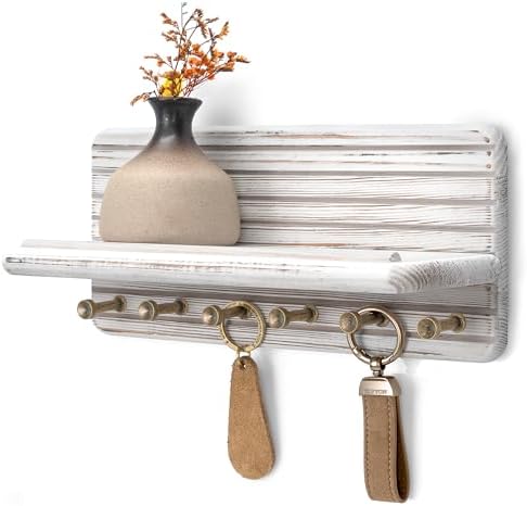 Rebee Vision Key Holder Wall Mount with 6 Hooks for Room Decor, Whitewash by REBEEVISION