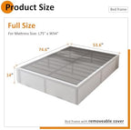 Maenizi 14 Inch Full Bed Frame with White Fabric Cover, Heavy Duty Metal Bed Frame Full, No Box Spring Needed, Support Up to 3000 lbs, Easy Assembly, Noise Free, Black - Image 2