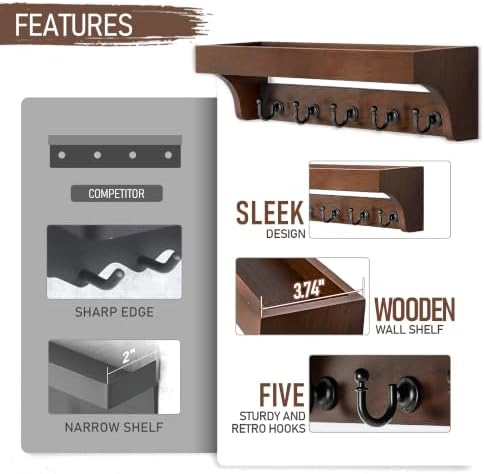 Walnut Wood Key Holder Wall Mount for Room Decor and Organization, Brown - Image 6