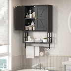 Bathroom Wall Cabinet, Farmhouse Medicine Storage with Towel Bar, Black - Image 6