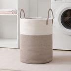 Laundry Basket Hamper Tall Rope Storage Woven for Blanket toys Dirty Clothes in Living Room Bathroom Bedroom (White&Brown, 80L/21.3Gal) - Image 2