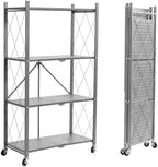 BRIAN & DANY 4-Tier Foldable Storage Shelves with Wheels, Folding Metal Rack Shelving Unit, Heavy Duty No Assembly Organizer Shelf for Garage, Kitchen, Basement, Pantry, Gray by BRIANDANY