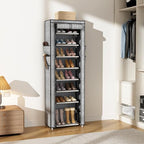 VILICK Shoe Rack with Cover Narrow Shoe Rack Organizer with 4 Side Pockets 10 Tier Tall Shoe Storage Shoe Shelf Holds 18-22 Pairs Shoes and Boots Shoe Rack for Closet, Printing - Image 7