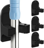 Broom Holder Wall Mount (Black 4 Count), Broom Holder, Broom and Mop Organizer Wall Hanging, Mop and Broom Holder Wall Mount, Broom Organizer Wall Mount for Home, Kitchen, Garage Storage by MCOMCE