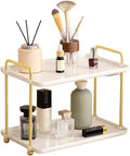 2-Tier Vanity Organizer Trays with Handles and Wheels, Cosmetic Storage Display (Ceramic White) by Leijosya