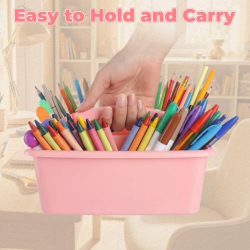 Kathfly 6 Pack Classroom Caddy Organizer with Handle, Plastic Art Craft Cleaning Caddy Bulk, Small Multipurpose Supply Organization Storage Basket for Table Desk Office Pencil Teacher (Morandi Color) - Image 2