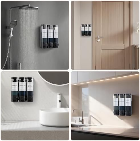 Shampoo and Conditioner Dispenser,Shower Soap Dispenser 3 Chamber No Drill Wall-Mounted Shampoo Dispenser for Shower Wall Mounted Shower Dispenser for Bathroom Hotel Large Capacity,Black - Image 6
