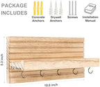 Lwenki Decorative Key Holder for Wall with Shelf, Entryway Shelf with Hooks Holds Leashes, Jackets and Glasses – Sturdy Wood Keyholder Entrance Hanger with Mounting Hardware (Wood, Medium) - Image 2