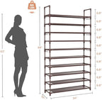 LANTEFUL Tall Shoe Rack 10 Tier Shoe Organizer Large Shoe Shelf with 18 Hooks Storage for 50 Pair Sneaker and Boot, Stackable Vertical Shoe Rack Organizer for Closet, Entryway, Bedroom, Brown - Image 3