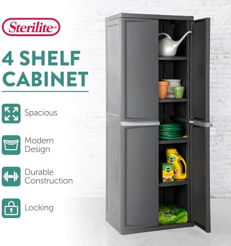 Sterilite 4 Shelf Cabinet, Lockable Utility Storage, Gray, 2-Pack - Image 3