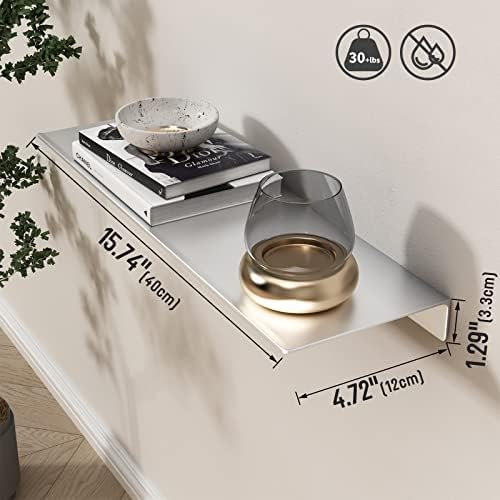 Danpoo 16 inch Metal Floating Shelves for Wall Organizer & Storage, Display Shelves for Bathroom, Living Room, Kitchen, Bedroom(Silver, 2-Pack) - Image 3