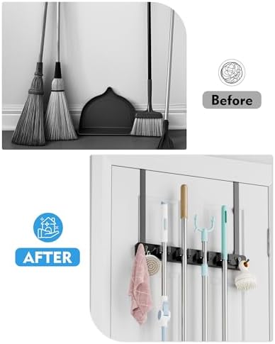 BS-VOG Over the Door Broom and Mop Holder, Broom Hanger, 4 Slots & 4 Hooks - Image 5