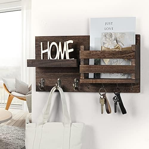Lwenki Mail Organizer for Wall Mount – Key Holder with Shelf Includes Letter Holder and Hooks for Coats, Dog Leashes – Rustic Wood with Flush Mounting Hardware (16.5” x 8.7” x 3.5”) - Image 7