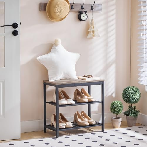 HOOBRO Shoe Bench, 3-Tier Shoe Rack, Industrial Shoe Organizer Storage Bench, 19.7 inches Entry Bench with Mesh Shelves, for Entryway, Living Room, Hallway, Easy Assembly, Greige BG50HX01 - Image 2