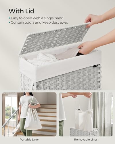 SONGMICS Laundry Hamper with Lid, 14.5 Gal (55 L) Synthetic Rattan,Foldable - Image 3