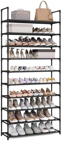SONGMICS Shoe Rack, 10-Tier Shoe Shelf, Shoe Storage Organizer, 11 x 32.7 x 68 Inches, Metal Frame, Non-Woven Fabric Shelves, for Entryway, Bedroom, Black ULSH110BH01 by Unknown