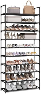 SONGMICS Shoe Rack, 10-Tier Shoe Shelf, Shoe Storage Organizer, 11 x 32.7 x 68 Inches, Metal Frame, Non-Woven Fabric Shelves, for Entryway, Bedroom, Black ULSH110BH01 by Unknown