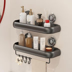 CICUFY Shower Caddy Suction Cup, 2 Pack No Drilling Corner Shower Shelves, Rust Proof Bathroom Storage Organizer, Shower Corner Caddy with Removable Hooks and Towel Bar, Square, Grey by CICUFYOfficial