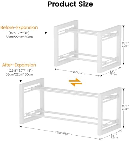 Homeiju Expandable Shoe Rack, 2 Tier Metal Shoe Shelf, Adjustable Shoe Stand for Sneakers, Boots, Heels, Heavy-Duty Steel Standing Shoe Organizer for Entryway, Closet, Bedroom, White - Image 2